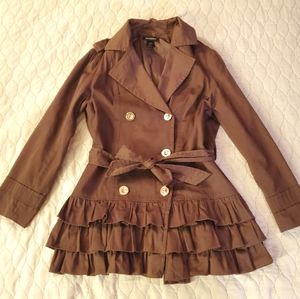 Ashley Stewart Brown Pleaded Trench Coat w/Belt